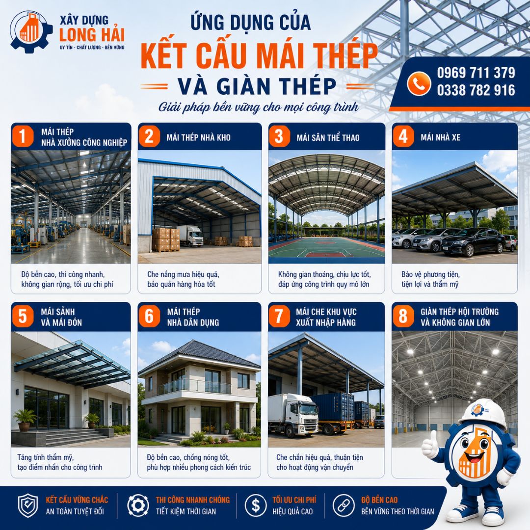 ỨNG DỤNG CỦA KẾT CẤU MÁI THÉP VÀ GIÀN THÉP