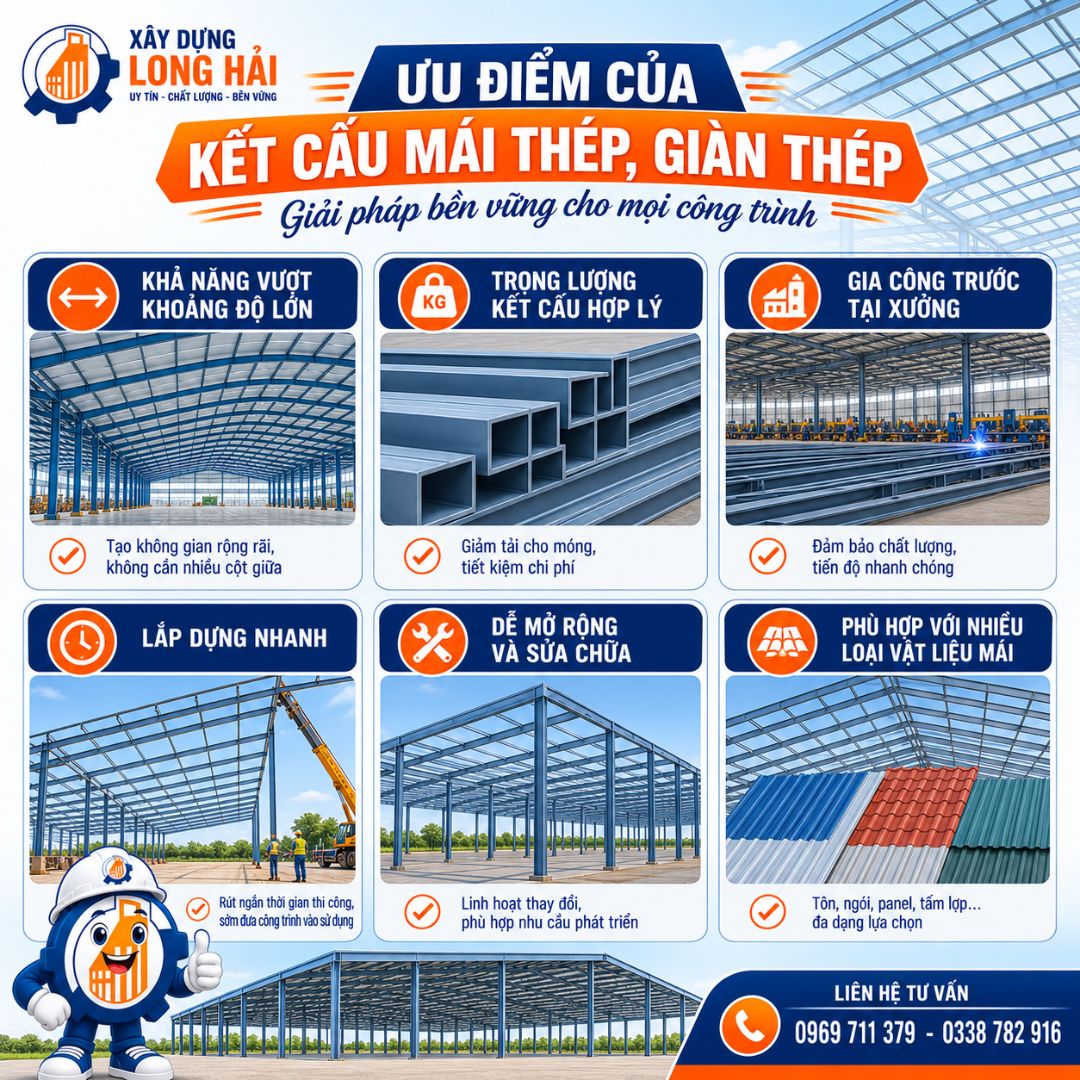 ƯU ĐIỂM CỦA KẾT CẤU MÁI THÉP, GIÀN THÉP