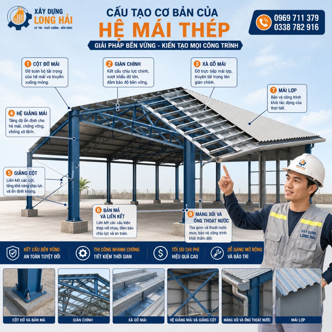 CẤU TẠO CƠ BẢN CỦA HỆ MÁI THÉP