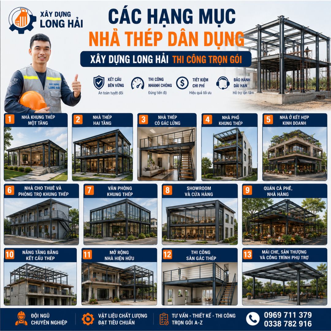 CÁC HẠNG MỤC NHÀ THÉP DÂN DỤNG